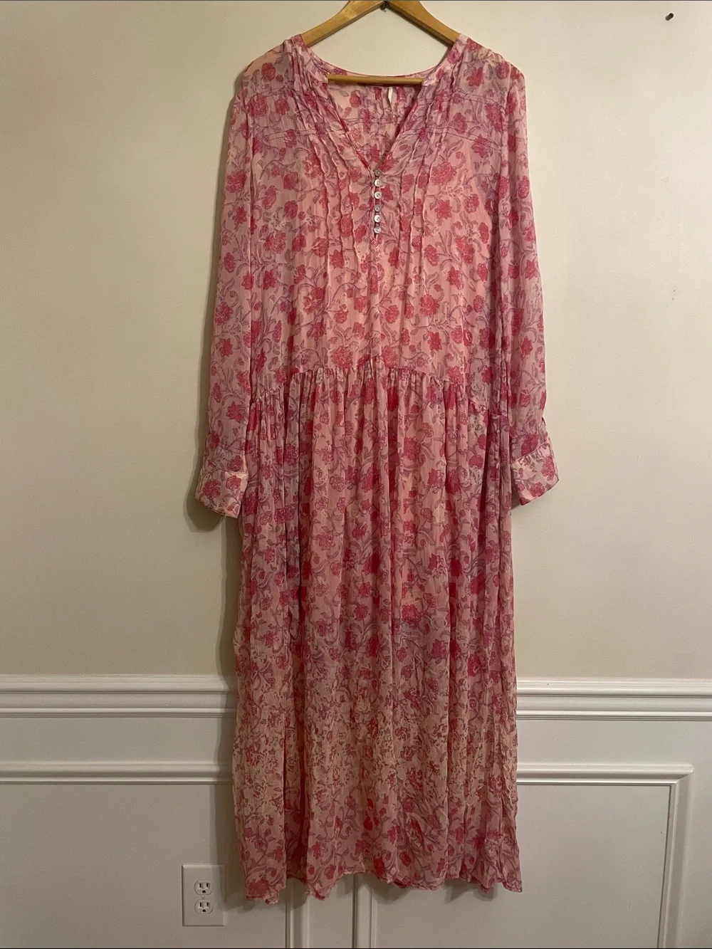 Free People Women's See It Through Floral Long Sleeve Maxi Dress